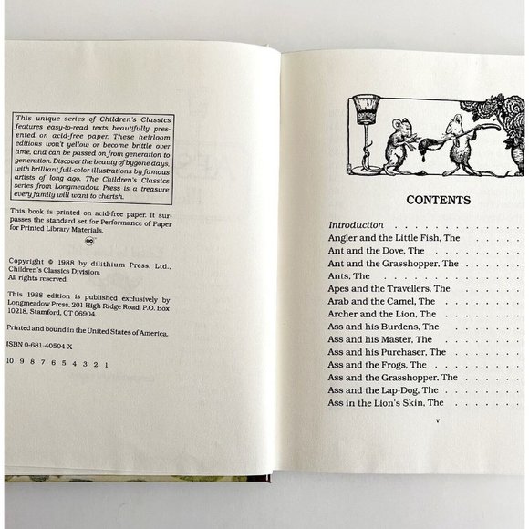 1988 Aesop's Fables Fairy Tales Illustrated First Longmeadow Edition HC SSVINHC - Picture 7 of 9